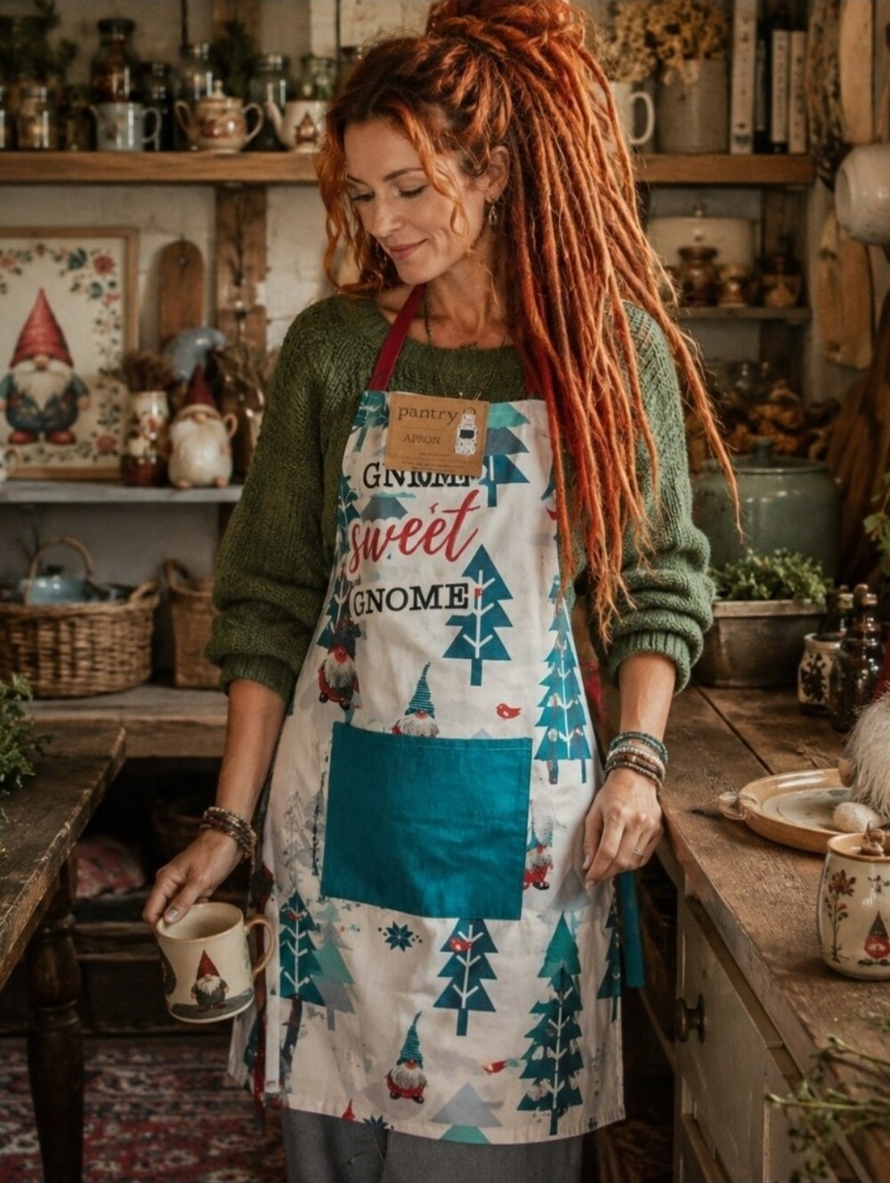 4/$15 Pantry Christmas Gnome Apron One Size Holiday Baking Kitchen Cooking New